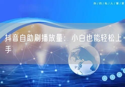 抖音自助刷播放量：小白也能轻松上手