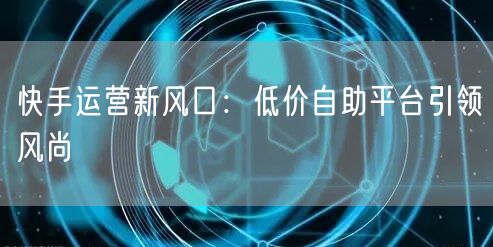 快手运营新风口：低价自助平台引领风尚