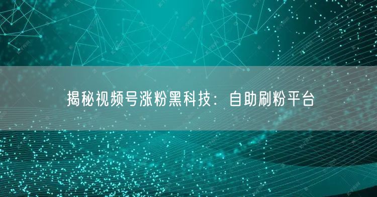 揭秘视频号涨粉黑科技：自助刷粉平台