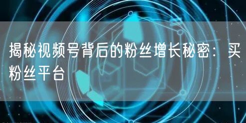 揭秘视频号背后的粉丝增长秘密:买粉丝平台